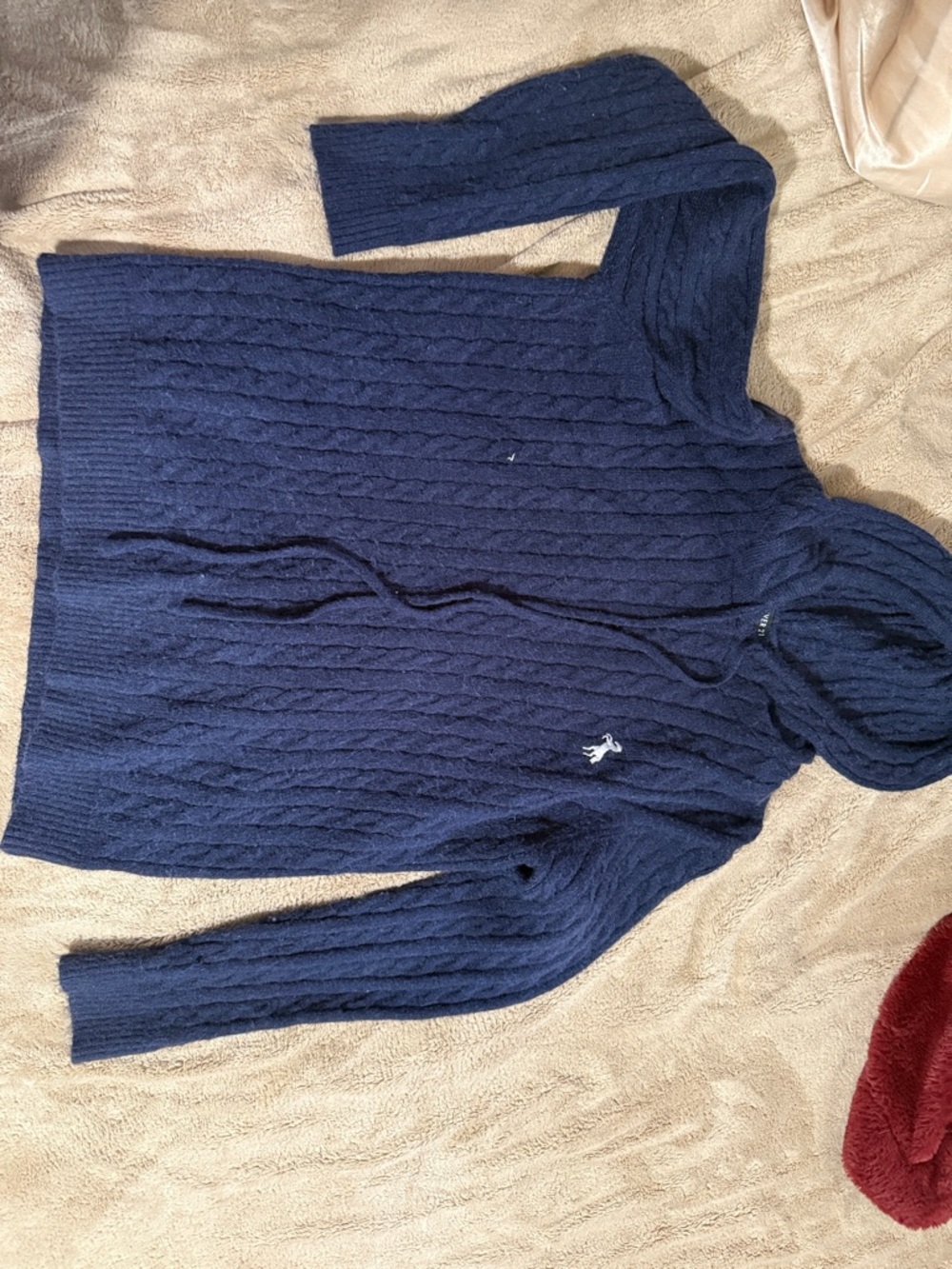 Women’s Navy Cable-Knit Hooded Sweater